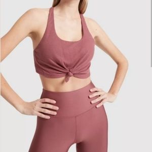 Alo yoga knot ribbed sports bra crop top rosewood mauve small